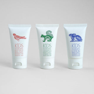 Dětská kosmetika KIDS: sprchový gel, šampon a tělový krém v tubách 30 ml